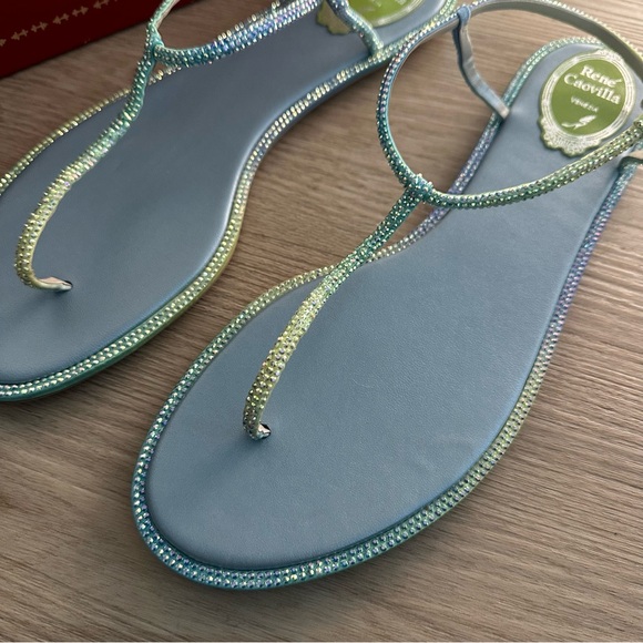Rene Caovilla Blue Green Gradient Swarovski Crystal Thong Sandals - Picture 2 of 11